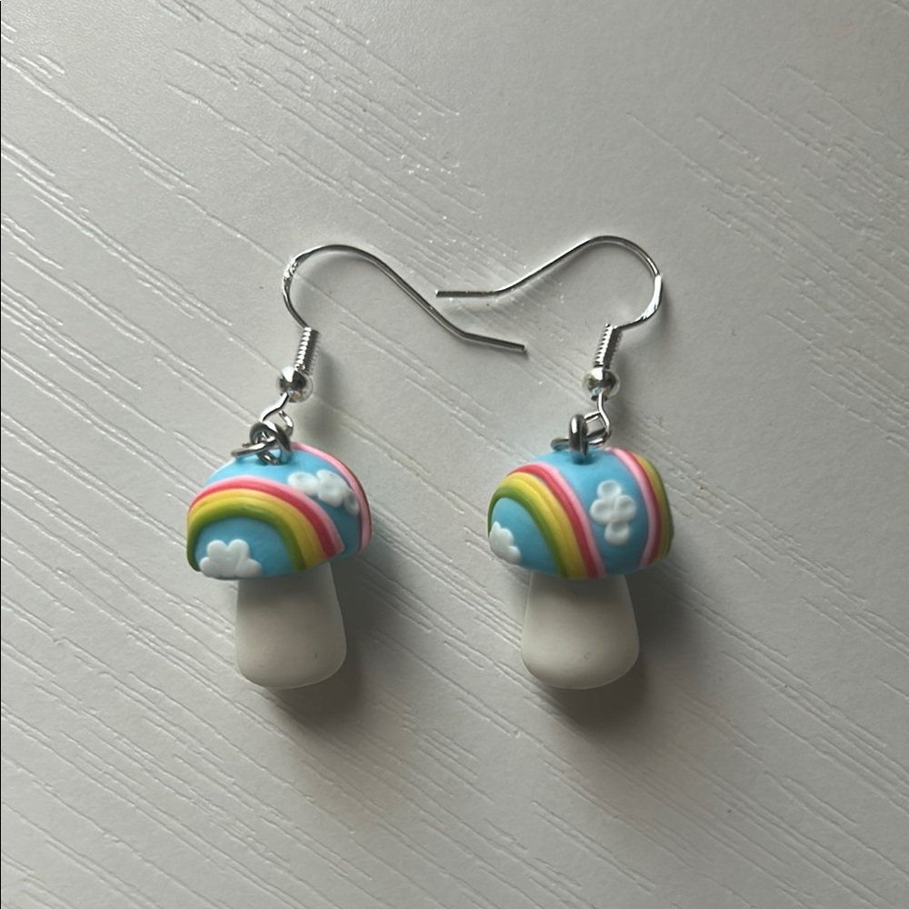 Rainbow Mushroom Earrings for Kids